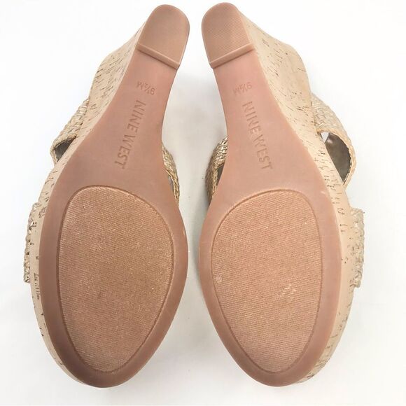 Nine West Gold Weave Crisscross Cork Wedge Sandals NEW - Picture 12 of 14